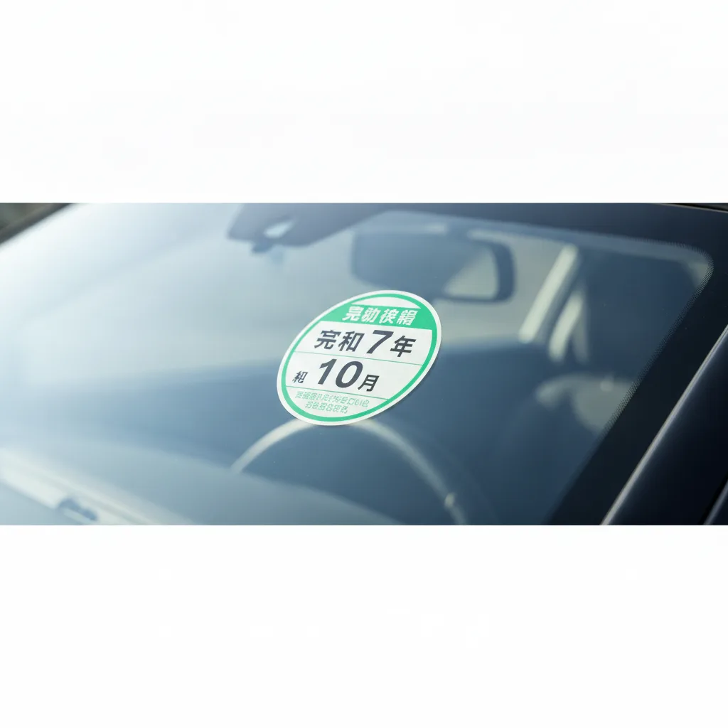 Subject: A close-up of a Japanese 'Shaken' inspection sticker on a car's windshield
